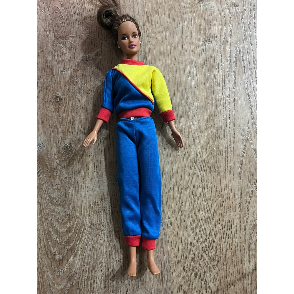 Vintage Mattel Barbie Doll Teresa Brunette Blue Yellow Red Tracksuit Outfit
